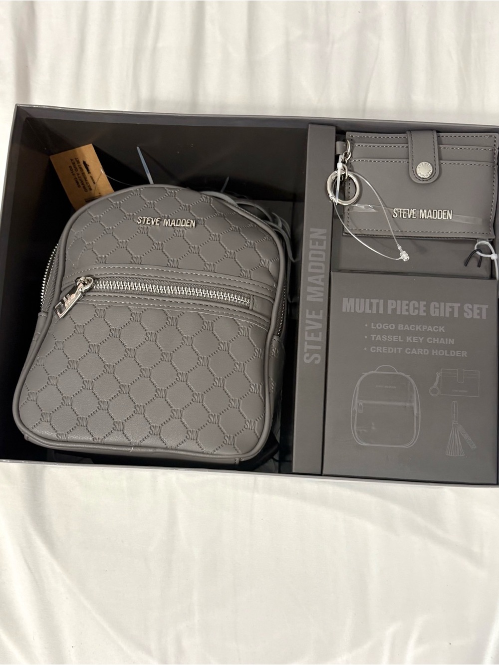 Steve Madden Women’s Gray Logo Backpack Gift Set